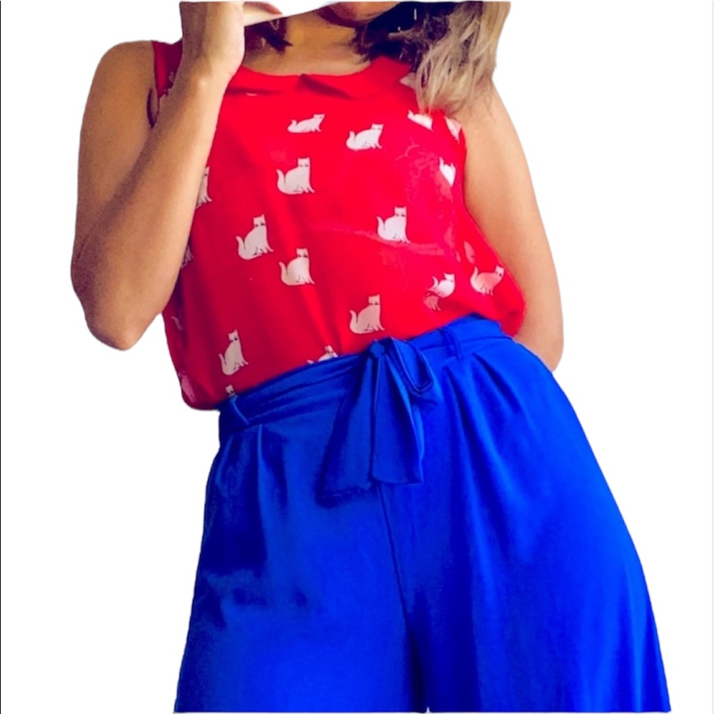 Colin’s cat printed red blouse